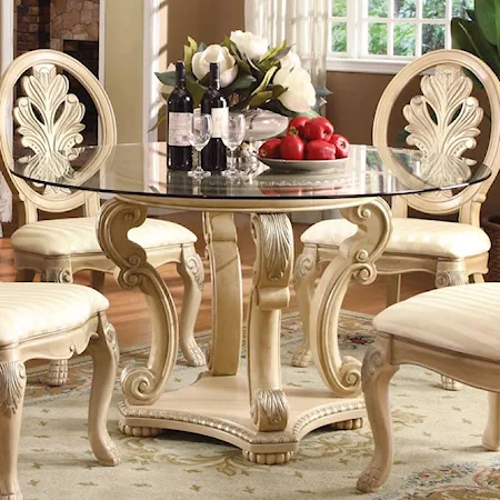 Round Serpentine Pedestal Table with Beveled Glass Top